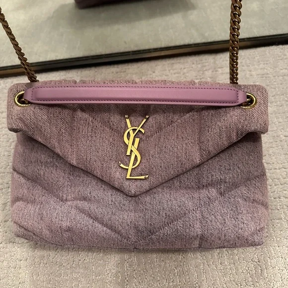 YSL Saint Laurent Lilac Denim Puffer Bag- Small LouLou - Picture 10 of 14